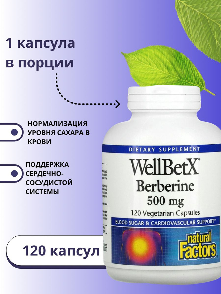 Natural Factors, WellBetX, Berberine, берберин, 500 мг, 120 вегетарианских капсул  #1