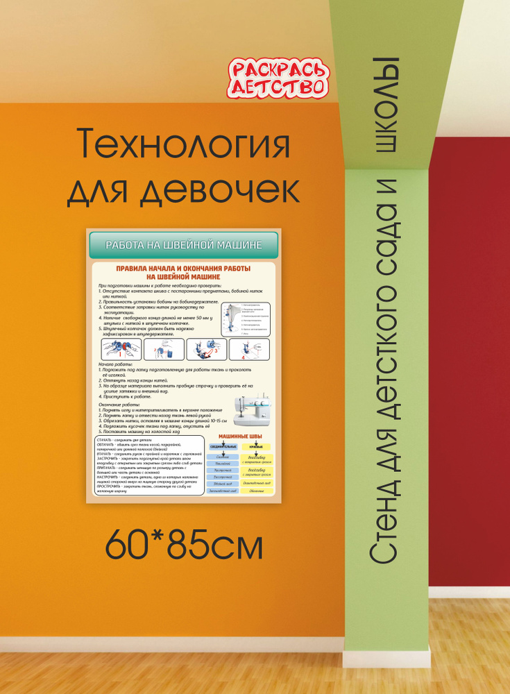 Стенд в кабинет технологии Работа на швейной машине 60х85см  #1