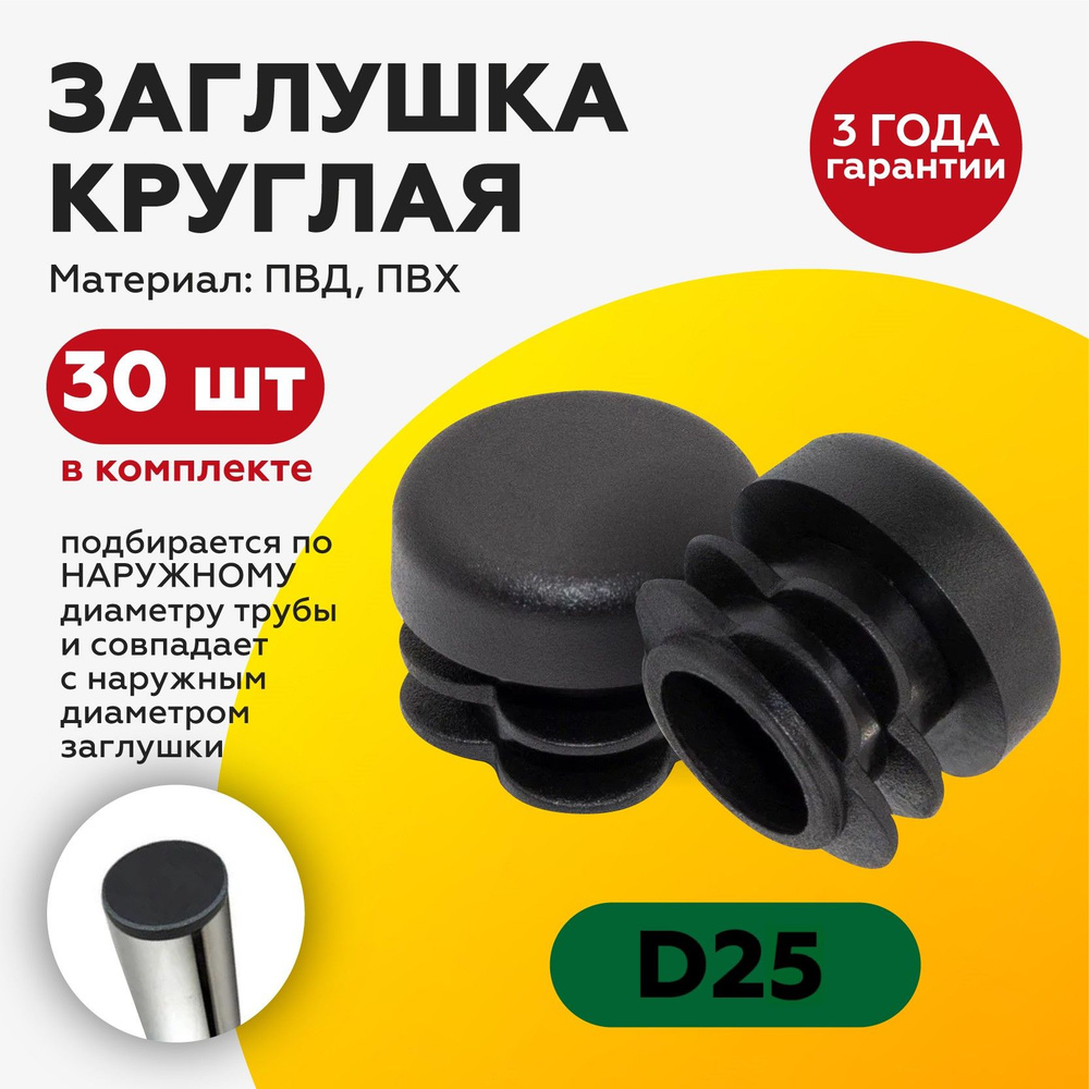 Заглушка круглая D 25 мм для профильной трубы заглушки на ножку стула набор (30шт)  #1