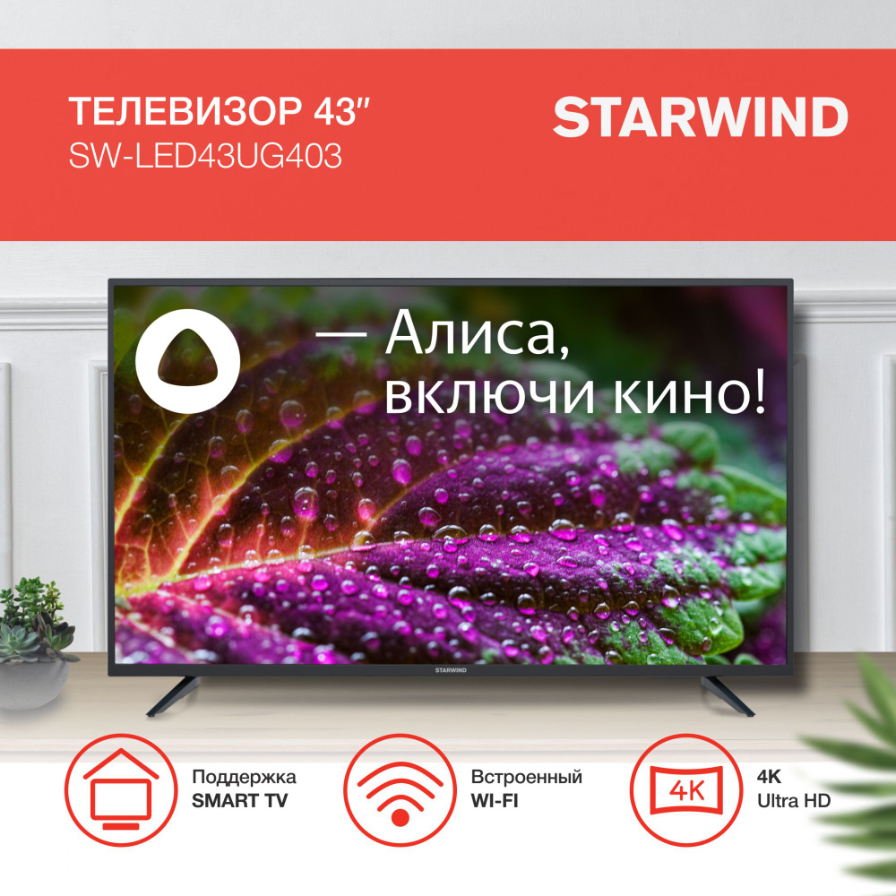 STARWIND Телевизор с Алисой и Wi-Fi SW-LED43UG403 43" HD, черный #1