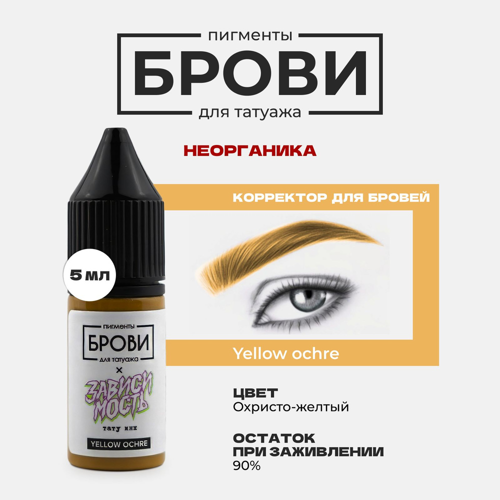 Пигмент от Brow PMU Корректор YELLOW OCHRE ОХРИСТО-ЖЕЛТЫЙ Неорганика для Перманентного Макияжа, Татуажа #1