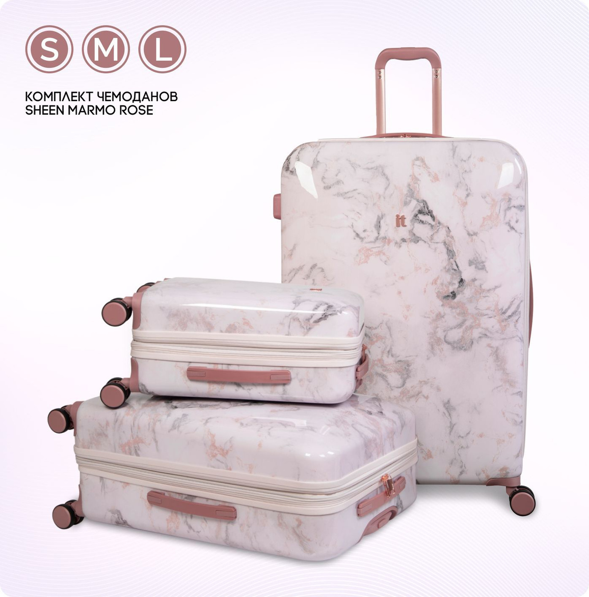 Комплект чемоданов на колесах (S, M, L) — общий объем 313 л — из коллекции Sheen Gold Marble британского бренда itluggage