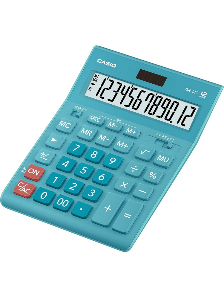 Калькулятор CASIO GR-12, голубой, 12 разрядов, бухгалтерский #1