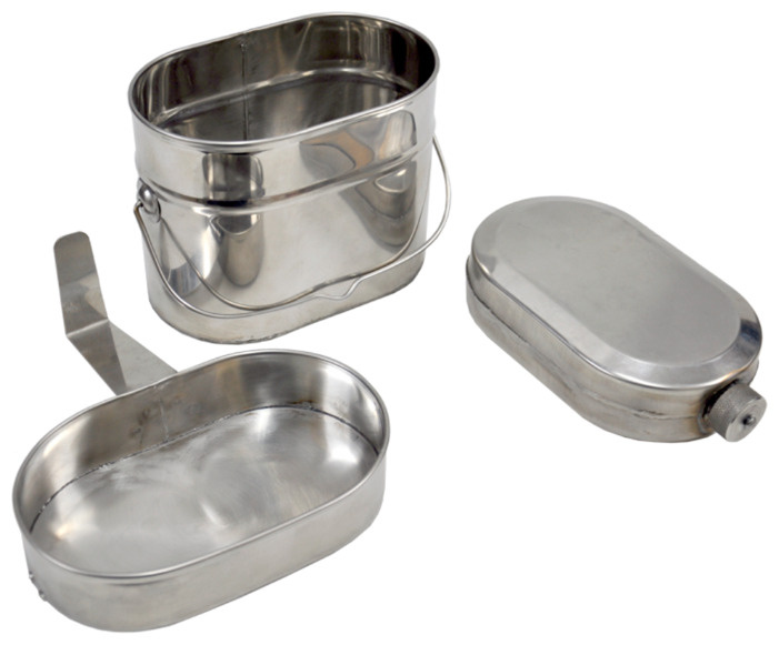 Набор посуды для солдата (котелок 1,7л, крышка 0,5л, фляга 0,7л, ложка,чехол) нерж. (Роза ветров)  #1