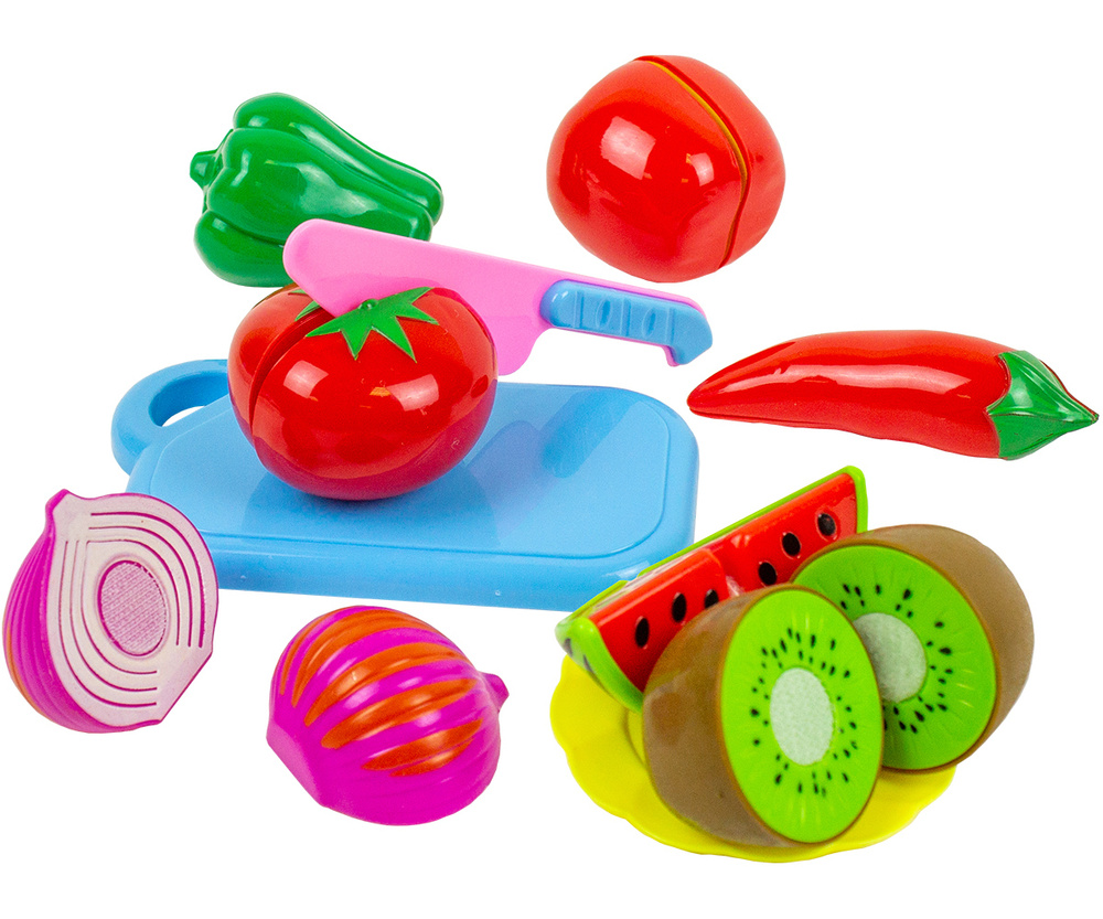 Детский развивающий игровой набор овощи и фрукты на липучке, набор игрушечных продуктов для нарезки с #1