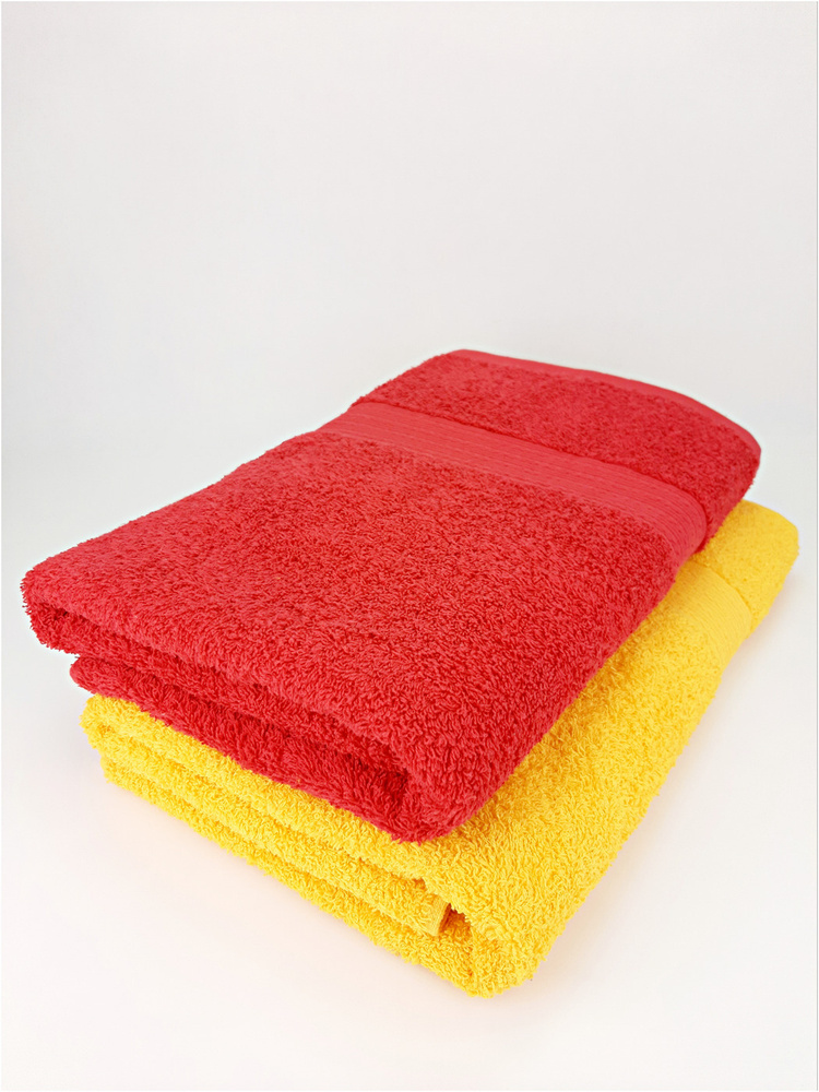 Байрамали Набор банных полотенец, Хлопок, 70x140 см, желтый, красный, 2 шт.  #1