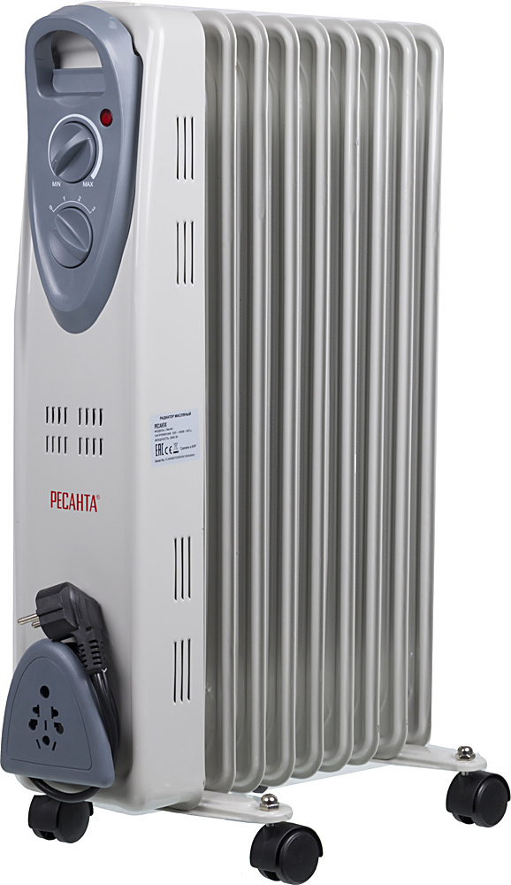 Масляный радиатор, обогреватель Ресанта ОМ- 9Н (2 кВт) 9 секций; площадь обогрева до 25 м.кв.; термозащита #1