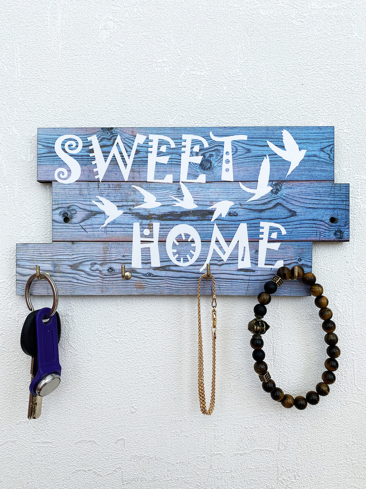 WoodOwl Ключница настенная "Home sweet home птицы" с 4 крюч. #1