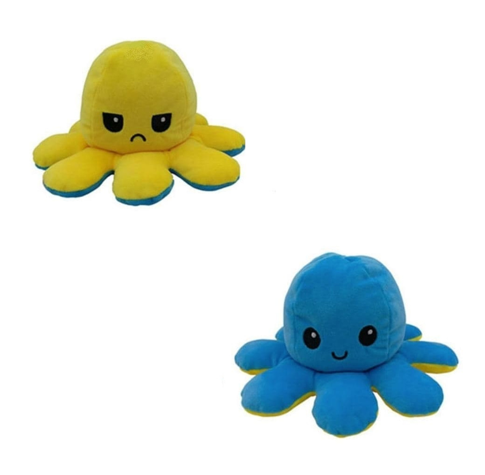 Мягкая игрушка Осьминожка - перевертыш, Осьминог вывернушка , двухсторонний желтый-голубой  #1