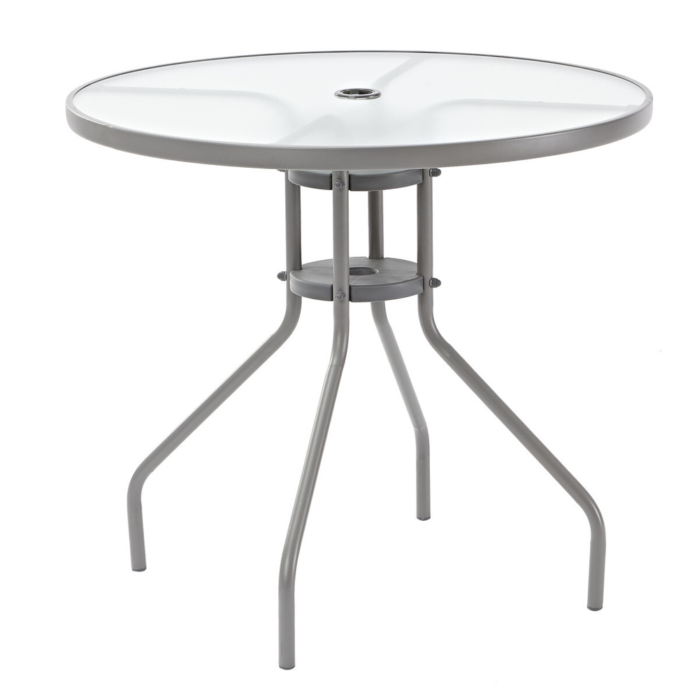 Садовый круглый стол 80х70 см, сталь и стекло, цвет серый. Может использоваться для отдыха на природе #1