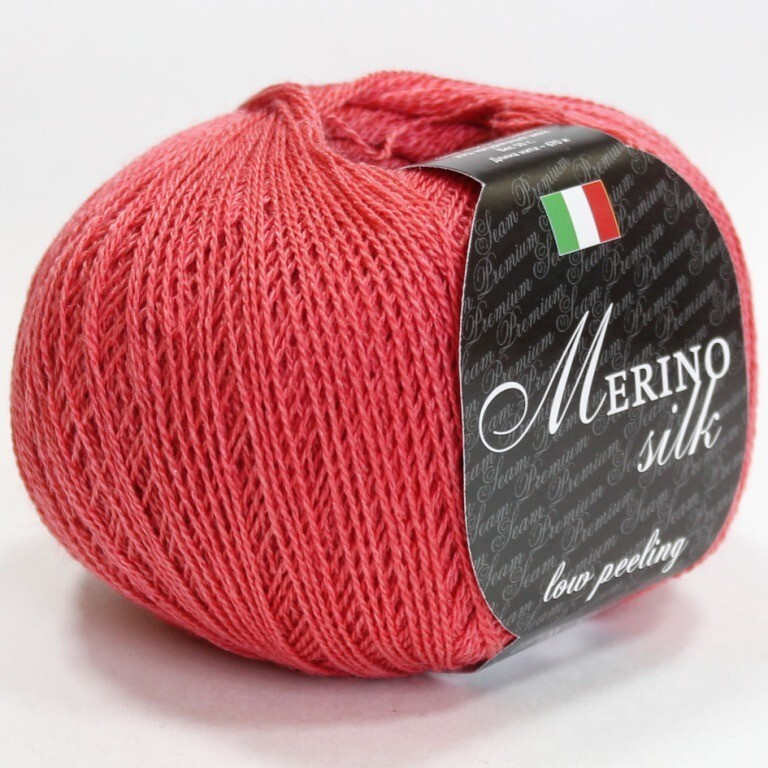 Пряжа Merino Silk цвет 09 розово-коралловый, 2шт*(670м/50г), 75% мериносовая шерсть 25% шелк  #1