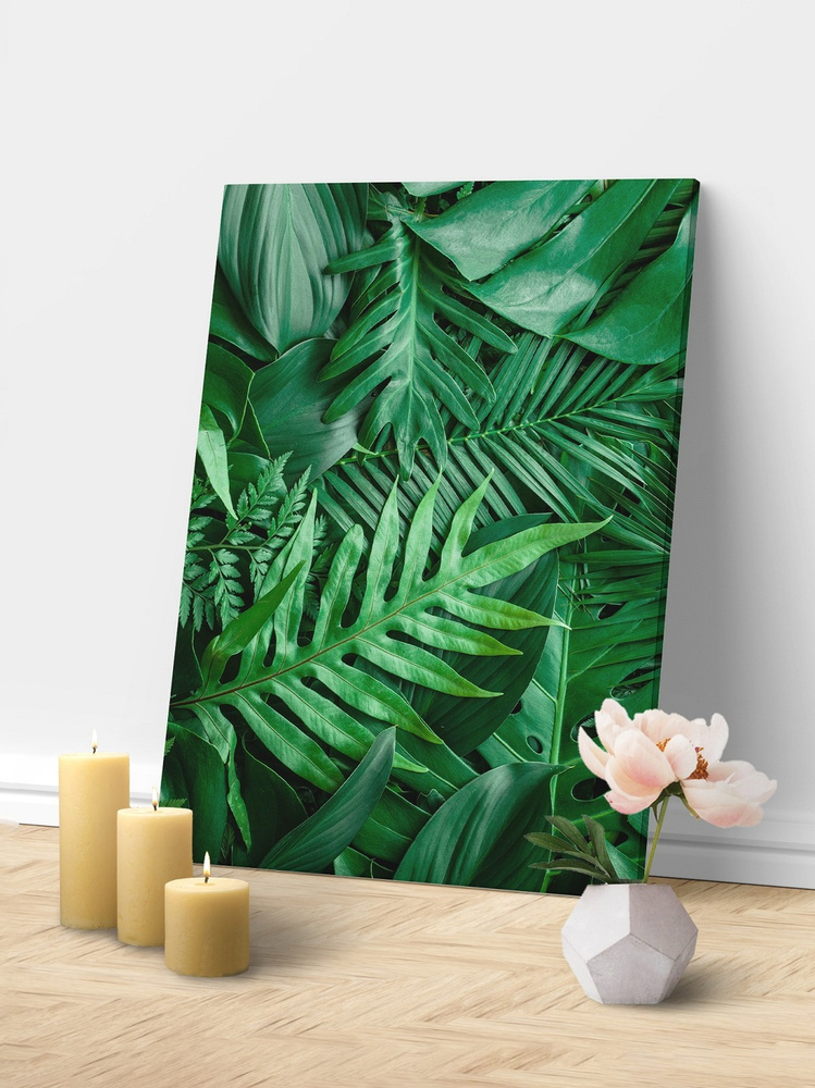 Картина на холсте Тропические листья, растения, зелень, 30х40 см, Мир Печатей  #1