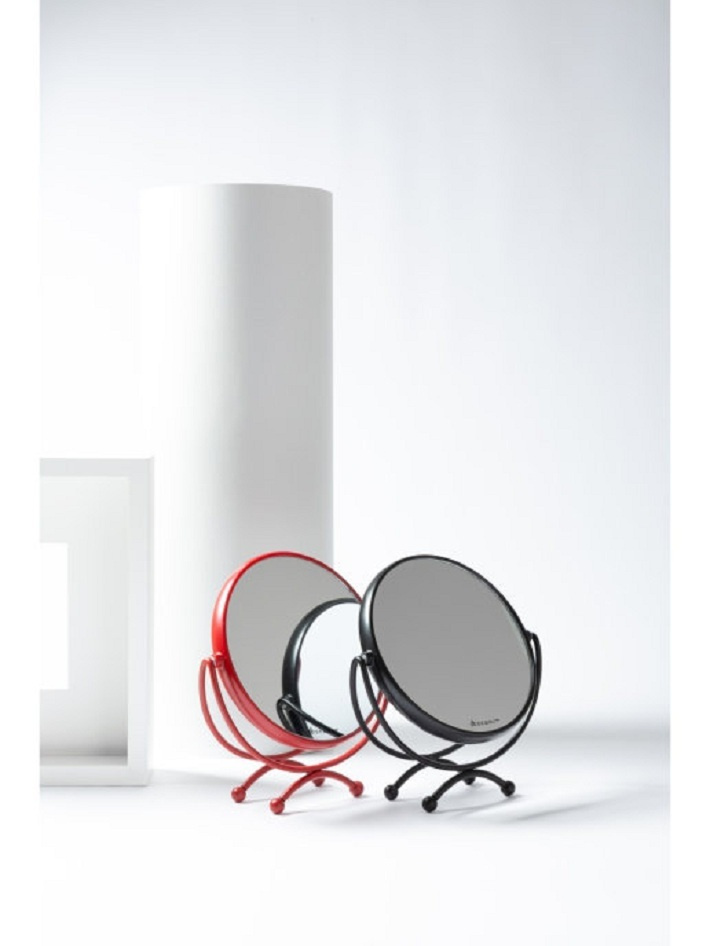 DEWAL Зеркало косметическое настольное двухстороннее с увеличинением MR-320red, в красной оправе, пластик/металл, #1