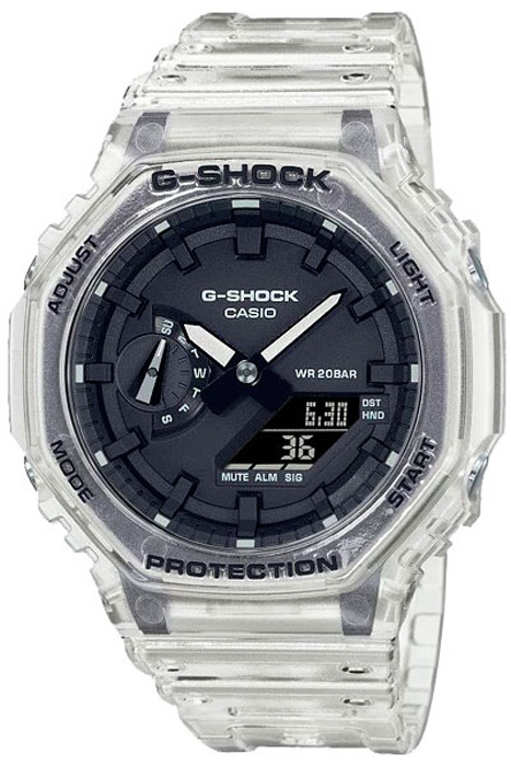 Противоударные мужские наручные часы Casio G-Shock GA-2100SKE-7A с прозрачным ремешком  #1