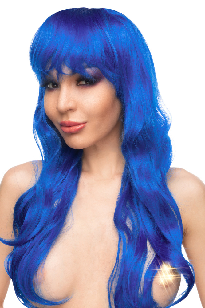 Джага Парик с челкой "Иоко" косплей, женский, синий, длинный  #1