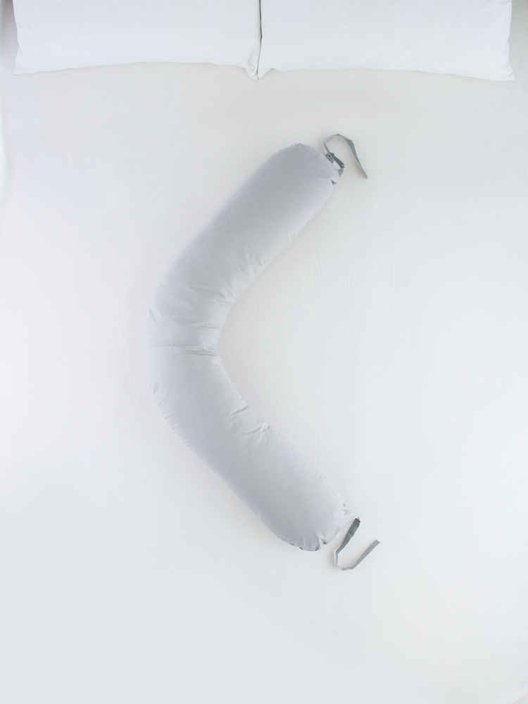 Амама Подушка для беременных и кормящих ЛЁГКАЯ НА ПОДЪЁМ, форма C150, наволочка хлопок, цвет:серый  #1