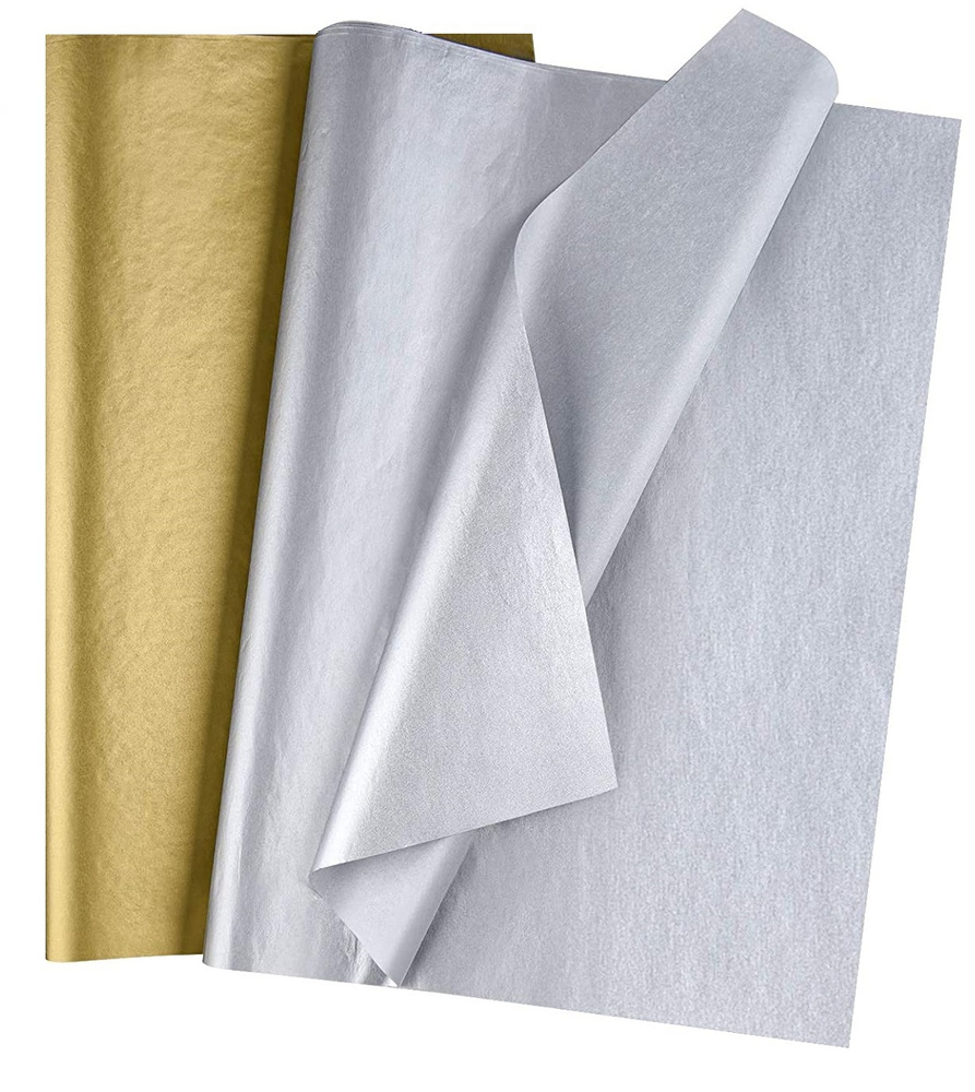 Бумага упаковочная тишью металлик 50*65 см ( 20 листов, золото+серебро).  #1