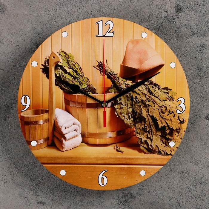 Часы настенные для бани и сауны Вкусная баня , плавный ход, d-24 см  #1