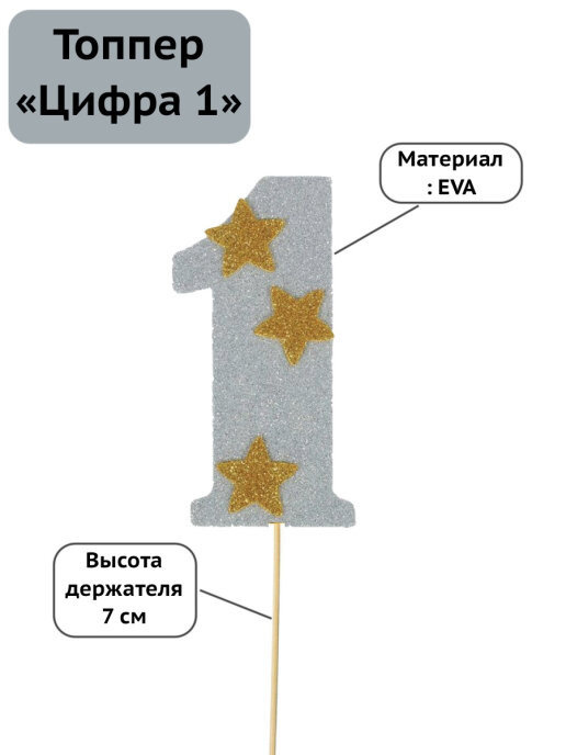 Топпер в торт,аксессуар для украшения десертов и сладостей, "1 годик ", цвет серебряный  #1