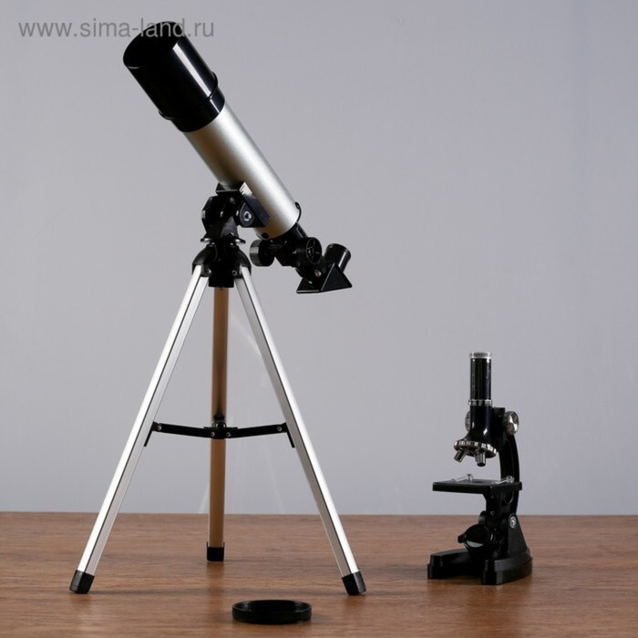 Набор телескоп 90х, d - 50мм + микроскоп 1200х, с подсветкой, 2АА  #1