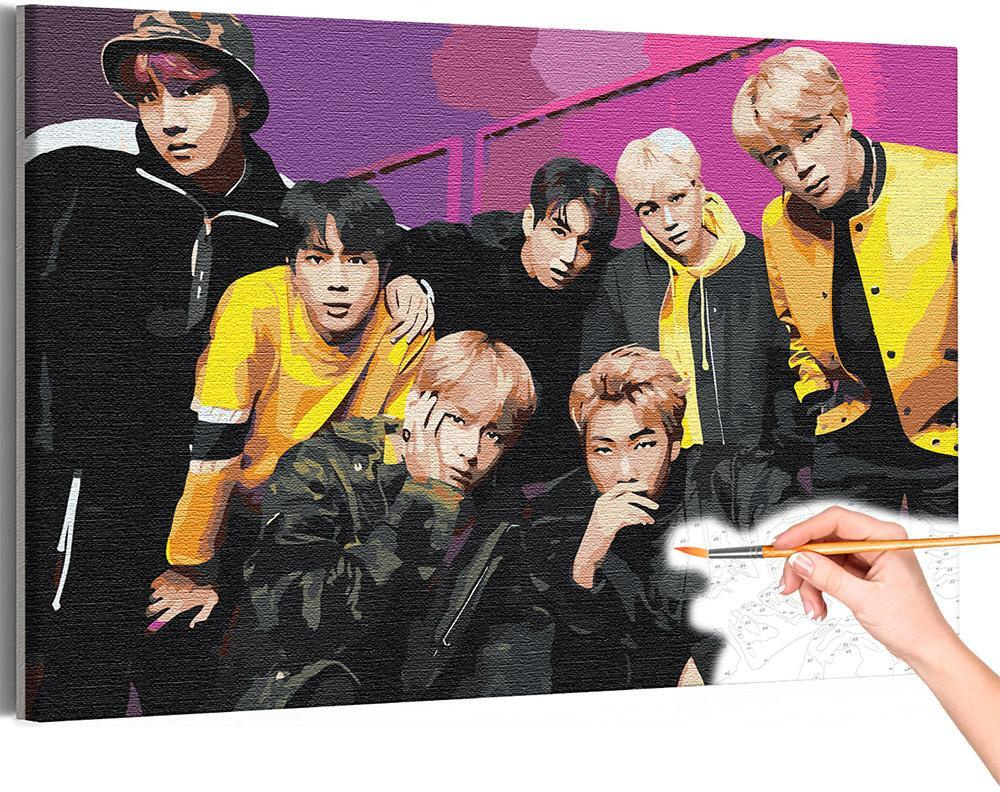 Bangtan Boys на ярком фоне BTS Корейская K-POP группа БТС картина по номерам на холсте 40х60  #1