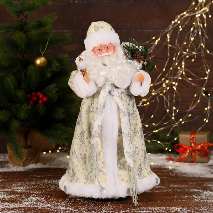 Дед Мороз "В белой шубке с подарками" двигается, с подсветкой, 43 см  #1