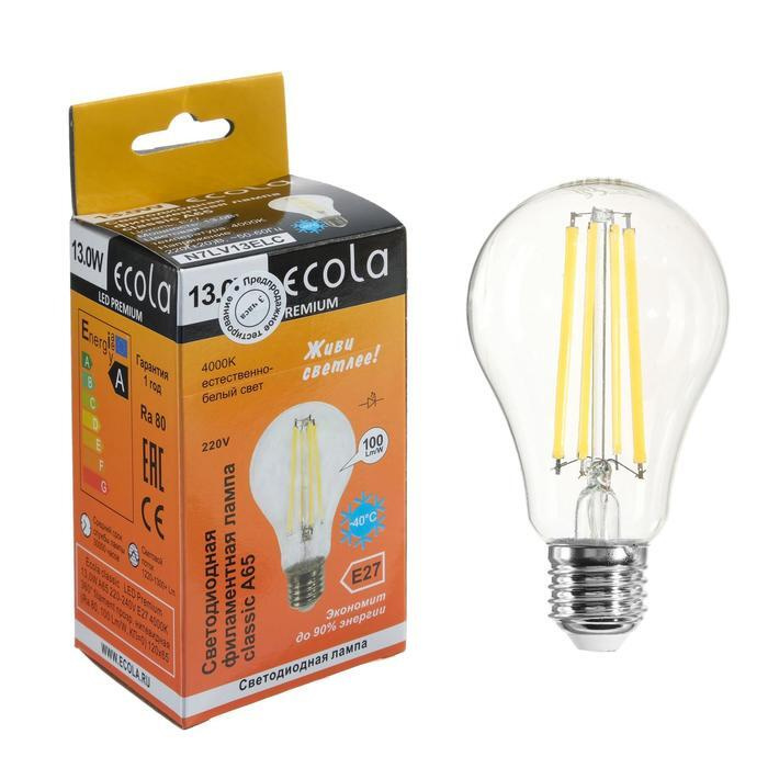 Лампа светодиодная Ecola classic Premium, Е27, А65, 13 Вт, 4000 К, 360 , 220 В, филаментная  #1