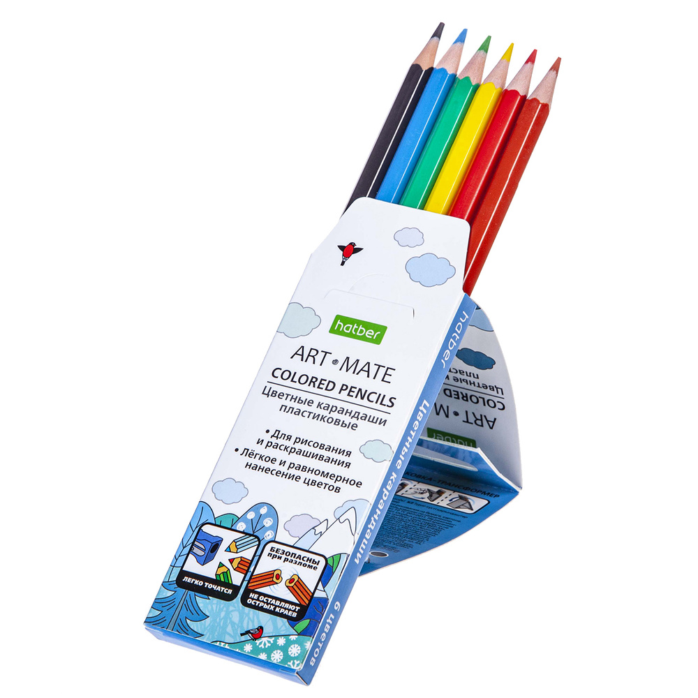 Набор цветных карандашей пластиковых Hatber eco 6 цветов с заточкой в картонной коробке с европодвесом #1