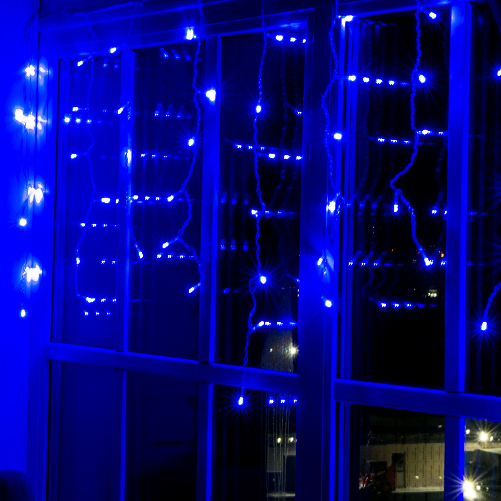 Гирлянда светодиодная FUNRAY "Бахрома", 1.6x0.7м, 72 LED, синий, IP20, прозрачный шнур. 8 режимов  #1