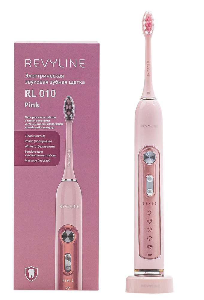 Электрическая звуковая зубная щетка Revyline RL 010, 5 режимов, 3 насадки, 38 000 колебаний/мин, розовый #1