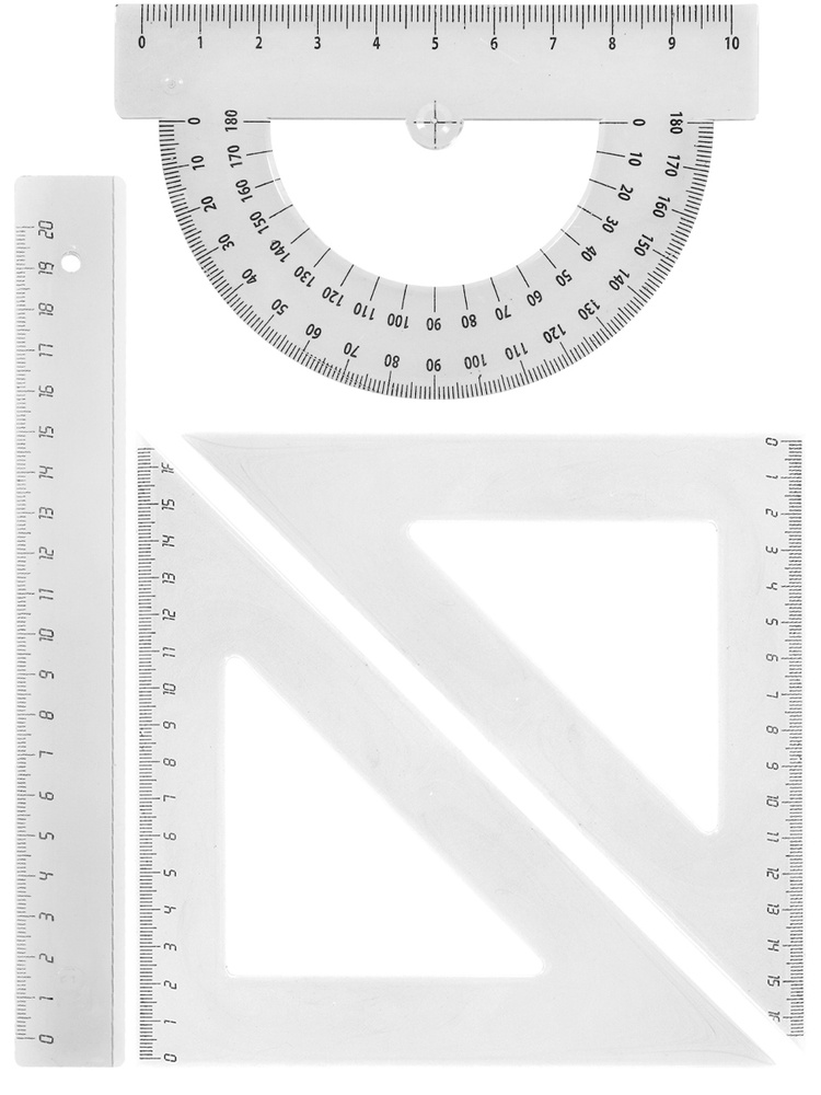 Набор линеек, Prof-Press, средний (треугольники 12см и 16см, линейка 20 см, транспортир)  #1