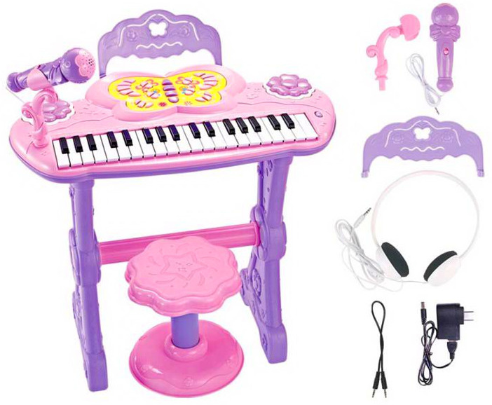 Набор детский музыкальный синтезатор со стулом, наушниками, микрофоном S6001A, пианино 37 клавиш, запись, #1