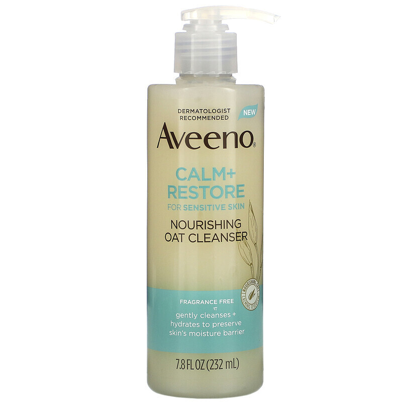 Aveeno, Calm + Restore, Питательное очищающее средство из овса, без отдушек, (232 мл) / очищающее молочко #1