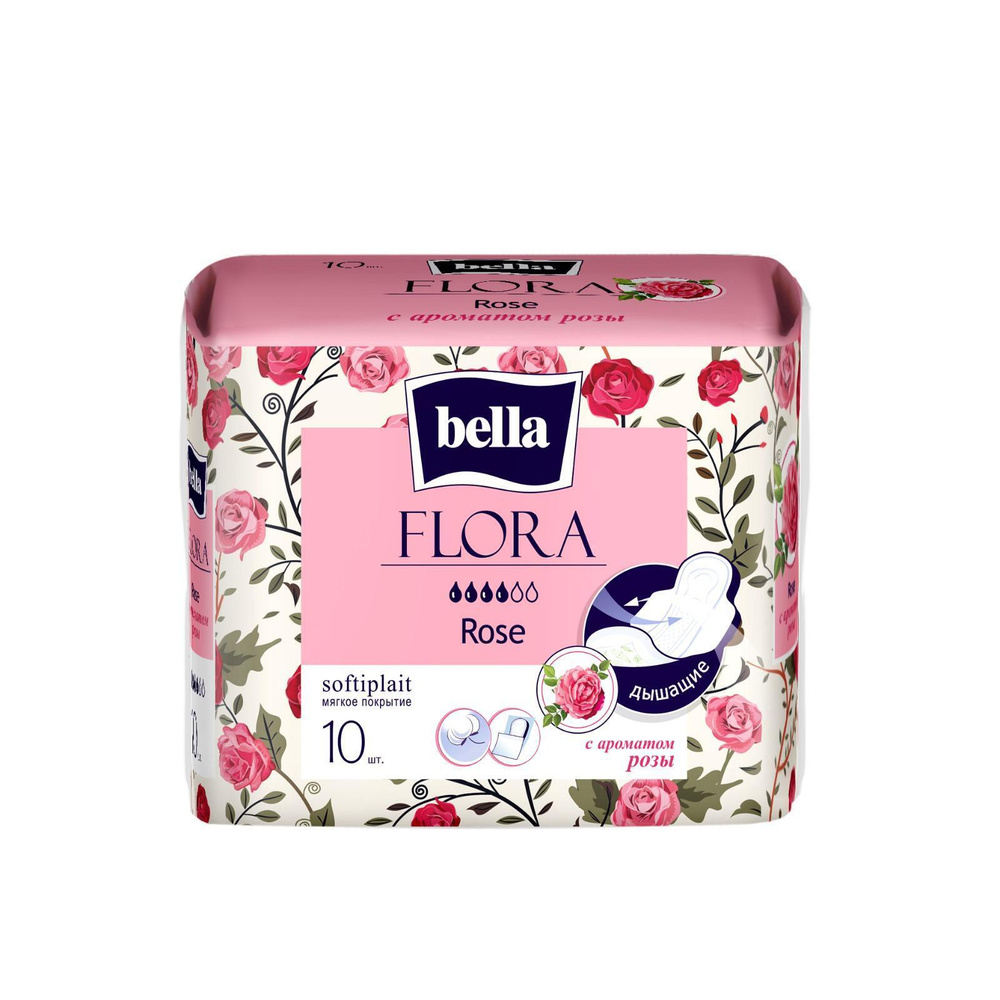 Прокладки женские гигиенические bella FLORA Rose с ароматом розы 10 шт  #1