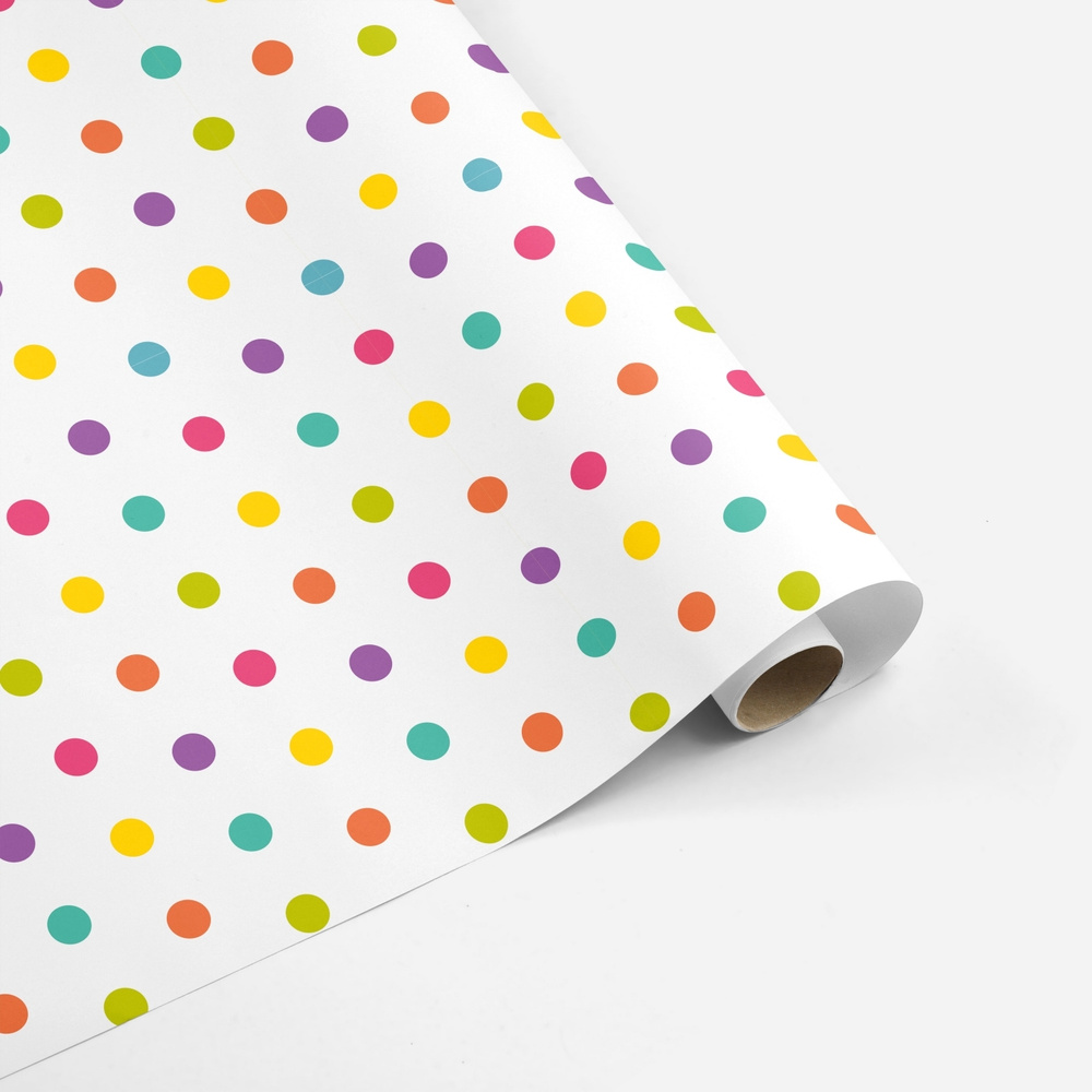 Бумага упаковочная универсальная декоративная, Цветной горошек на белом 70*100 см  #1
