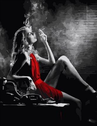 Картина по номерам на холсте 40х50 40 x 50 на подрамнике "Девушка в красном платье с сигаретой." DVEKARTINKI #1