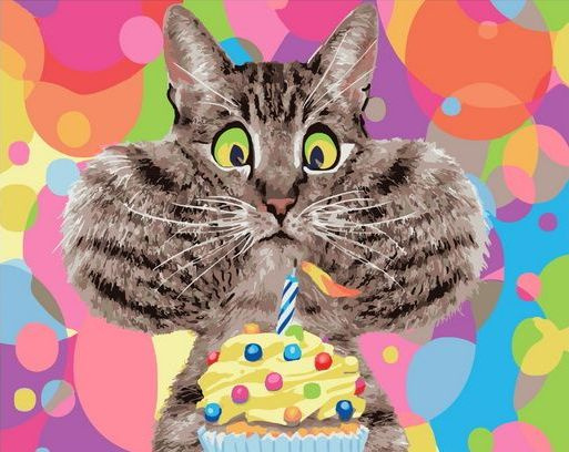 Картина по номерам на холсте 40х50 40 x 50 на подрамнике "Котик празднует свой день рождения" DVEKARTINKI #1