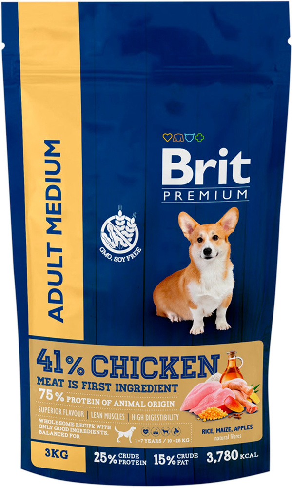 Сухой корм BRIT PREMIUM DOG ADULT MEDIUM для взрослых собак средних пород с курицей (3 кг)  #1