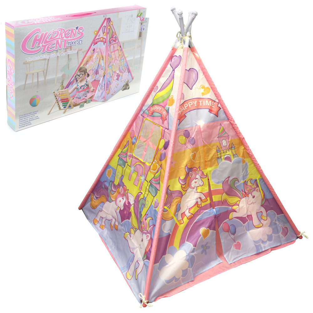 Детская игровая палатка "Радужный Единорог" с гирляндой, Veld Co / Домик вигвам для детей, шалаш  #1