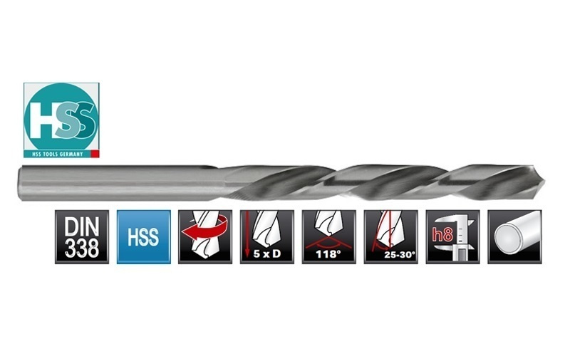 Сверло по металлу ц/x 8,5x117/75мм (LH-Левостороннее) DIN338 h8 5xD HSS-G 135гр H-Tools 1720-1085 (П) #1