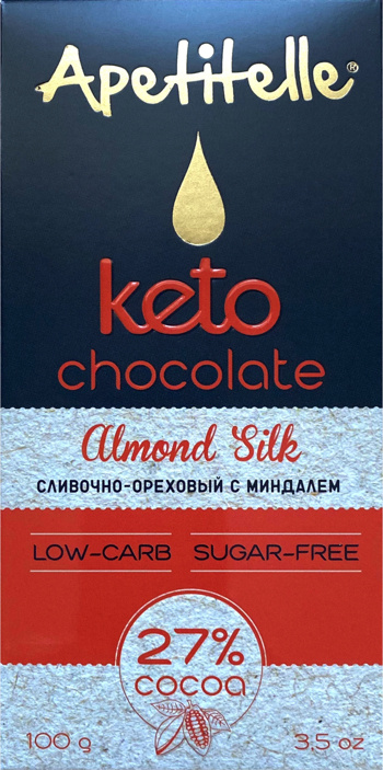 Кето шоколад Apetitelle Almond Silk, сливочно-ореховый с миндалем, низкоуглеводный шоколад, шоколад без #1