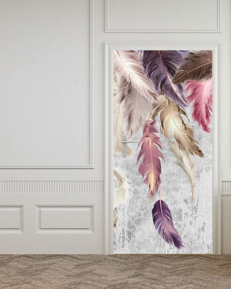 Фотообои на двери HARMONY Decor HDD-135 Летящие перья, 97 х 202 см, самоклеющиеся  #1