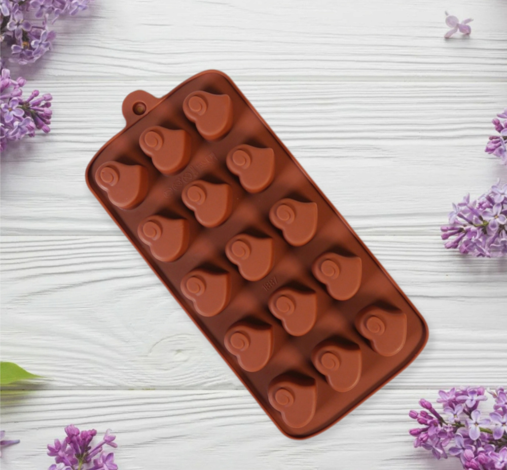 Силиконовая форма для шоколада, льда и др "Сердце с украшением "  #1