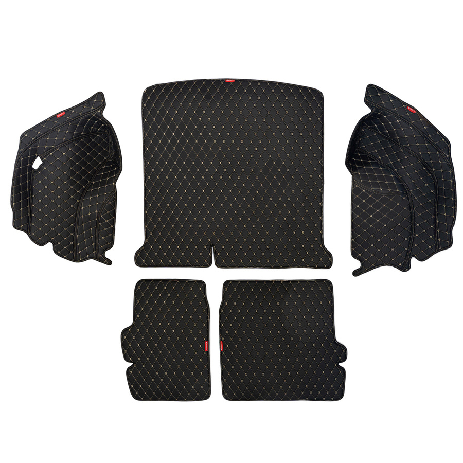 Кожаный 3D коврик в багажник Nissan X-Trail III (2015+) Полный комплект (с боковинами) Черный с бежевой #1