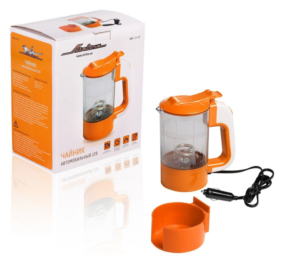 Чайник автомобильны 12 В прозрачный/оранжевый пластик 500 мл (1 шт)  #1