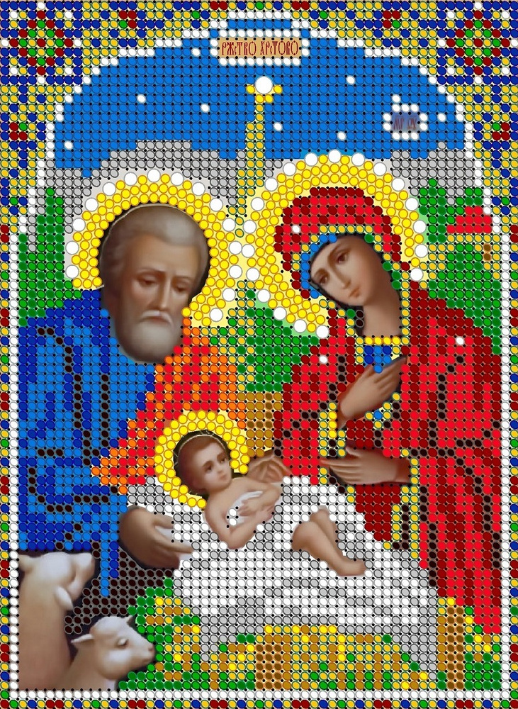 Схема (без страз), ткань, Алмазная мозаика "Рождество Христово", икона 17х23, Диамант  #1