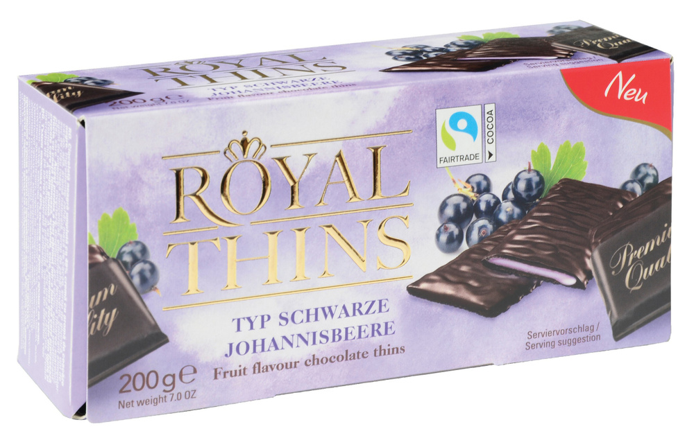 Шоколад темный Royal Thins с кремовой начинкой со вкусом черной смородины, 200 г  #1