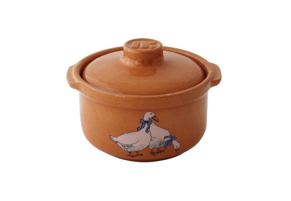 Горшок-сотейник для запекания в духовке, форма для выпечки, жульена, 0,4л "Гуси" Терракот керамика  #1
