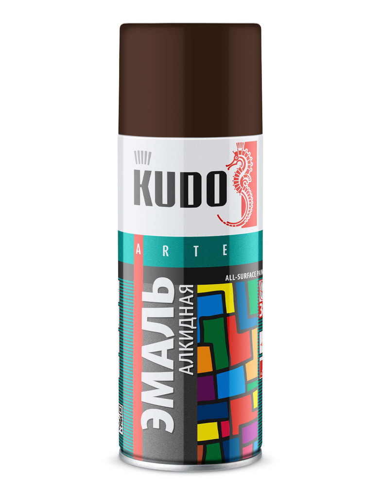 Аэрозольная краска в баллончике KUDO, алкидная, быстросохнущая, глянцевое покрытие, коричневый RAL 8017, #1