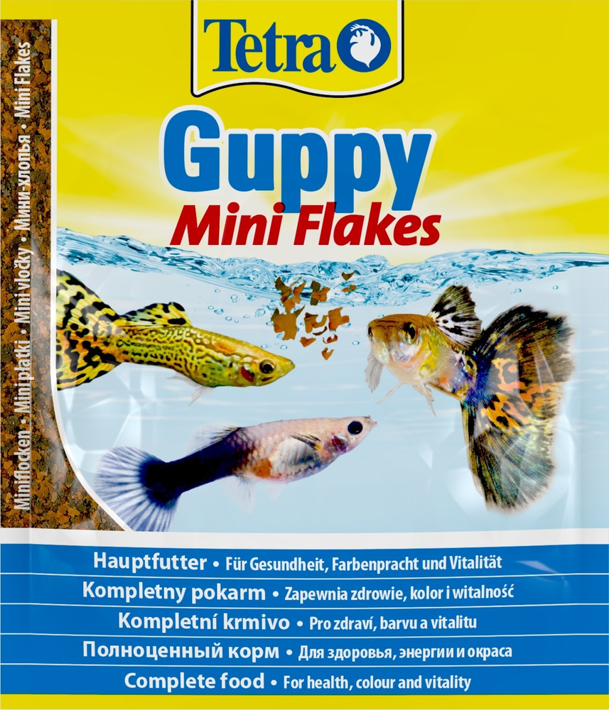 Tetra Guppy Mini Flakes 12г (пакетик) корм для гуппи, пецилий, меченосцев и других живородящих пецилиевых #1